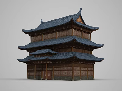 Ancient Chinese Architecture Featuring Multi Story Design Tiled Roof And Overhanging Eaves 3d model