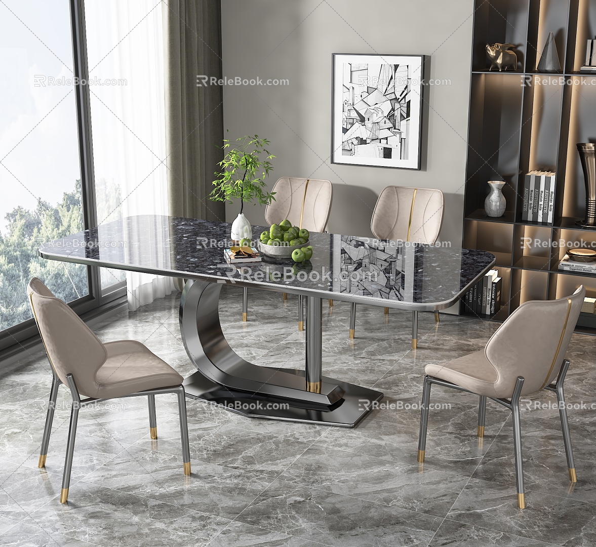 Dining table and chair combination 3d model