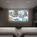 Modern Luxury Hotel Room Bathroom with Round Mirror Illuminated Light Strips Gray Walls Orange Stool