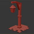 Wooden Street Lamp Furniture With Curved Arm Glass Shade And Stone Block Base