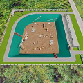 Aerial View of Enclosed Brown Area With Green Surroundings and Perimeter Fence
