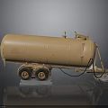 Orange Tanker Trailer With Two Wheels And Metal Pipes On Gray Background