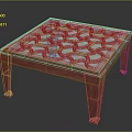 Modern Red Wooden Frame Coffee Table With Patterned Glass Top 3d model