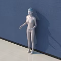 White Mannequin Standing Against Blue Wall With Light Floor Surface
