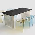 Modern Rectangular Dining Table Set With Black Top And Transparent Acrylic Chairs 3d model