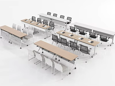 Modern Office Desks With Ergonomic Chairs In Conference Room Setup 3d model