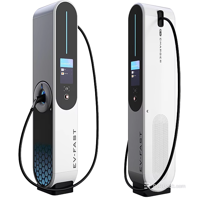 EVFAST Charging Station Modern Design White and Gray Exterior With Display Screen and Charging Cable 3d model 