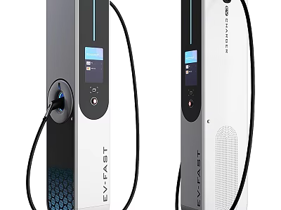 EVFAST Charging Station Modern Design White and Gray Exterior With Display Screen and Charging Cable 3d model