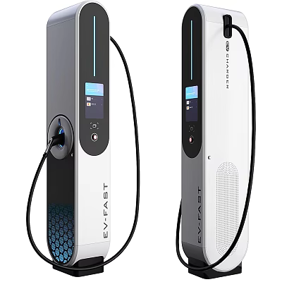 EVFAST Charging Station Modern Design White and Gray Exterior With Display Screen and Charging Cable 3d model