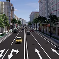 Commercial Landscape Urban Street With Tall Buildings Trees Vehicles And Shops Along Lanes
