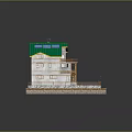 Cartoon House Scene With Green Roof Solar Panels Stone Wooden Structure And Multi Level Balconies