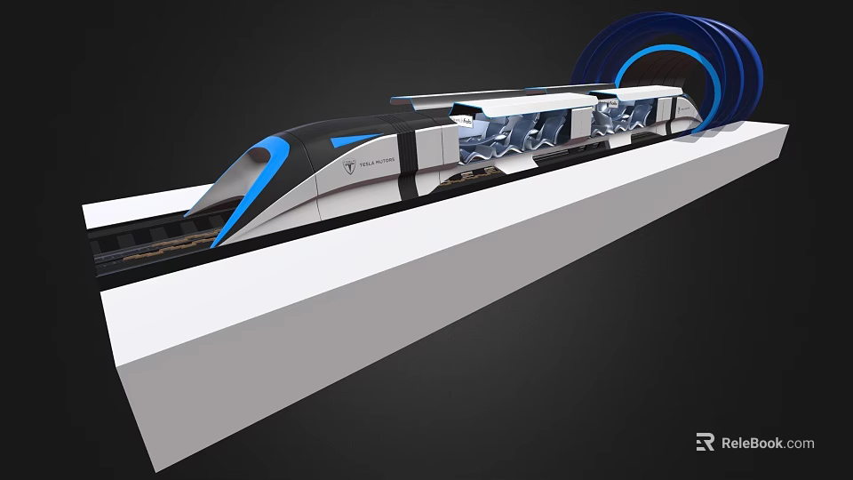 Modern High Speed Train With Aerodynamic Design Blue White Exterior On Rail Track 3d model 