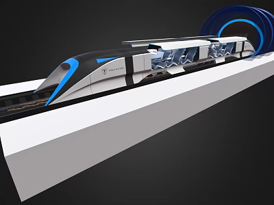 Modern High Speed Train With Aerodynamic Design Blue White Exterior On Rail Track 3d model
