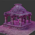 Ancient Stone Pavilion Structure With Carved Pillars And Layered Stone Roof Design