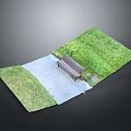 Park Architecture Featuring Lush Green Grass Grey Path And Wooden Bench