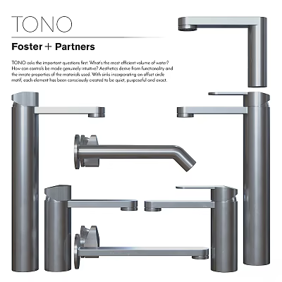 Foster + Partners Solid Stainless Steel Taps Three Versions Offset Spouts Ergonomic Levers 3d model