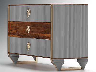 Modern Entryway Cabinet Sideboard With Gray And Wooden Drawers Gold Handles And Legs 3d model
