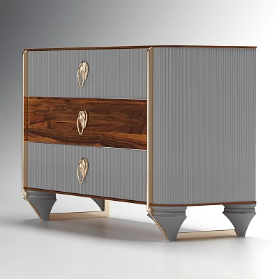 Modern Entryway Cabinet Sideboard With Gray And Wooden Drawers Gold Handles And Legs 3d model