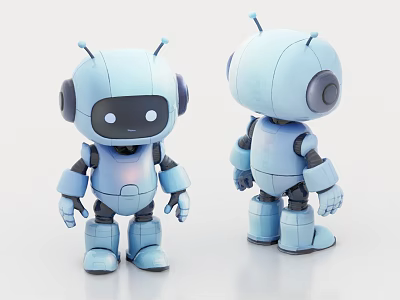 Smart Blue Robot Model Displaying Cute Design Front And Back Views 3d model
