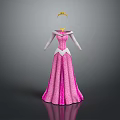 Elegant Pink Princess Dress with White Decorations and Golden Crown