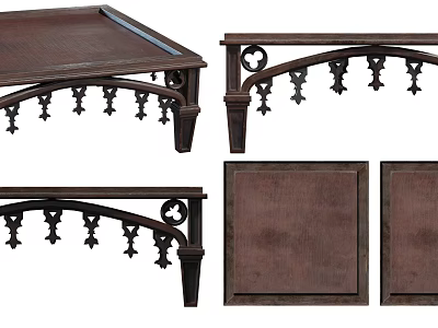 Vintage Dining Table With Ornate Carved Legs And Textured Wooden Top 3d model