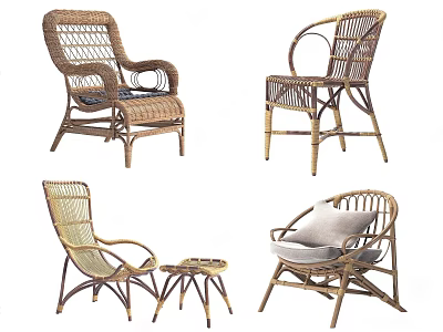Wicker Leisure Chairs in Various Stylish Designs with Armrests and Side Table 3d model