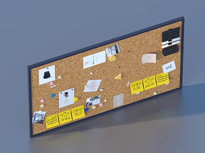 Practical Home Cork Bulletin Board With Notes Photos And Pins For Organization 3d model