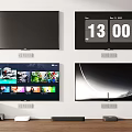 Various Modern Televisions With Streaming Content Time Display And Curved Screen Design 3d model