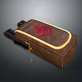 Brown Leather Storage Bag With Red Flame Pattern Black Straps And Golden Buckle