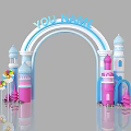 Colorful Playful Archway With Blue YOU NAME Text And Pink Blue Towers Lollipop Decorations
