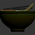 Delicious Ramen Bowl With Sliced Meat Soft Boiled Eggs Green Onions Chopsticks And Spoon