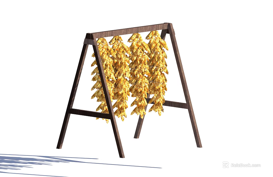 Dried Corn Vegetables Hanging On Wooden Drying Rack For Storage 3d model 