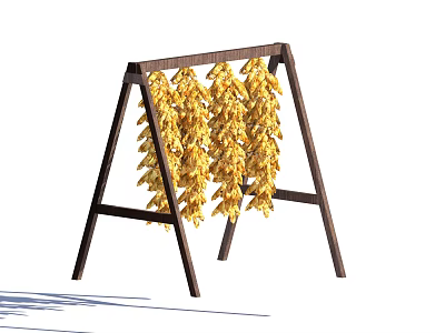Dried Corn Vegetables Hanging On Wooden Drying Rack For Storage 3d model