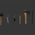 Various Hand Tools Collection Featuring Hammer Scissors Screwdriver Axe And Crowbar Set