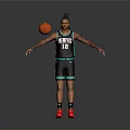Man in Memphis Number 12 Basketball Jersey with Tattoos Holding Ball and Red Shoes