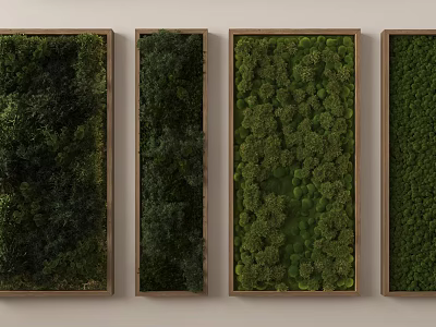 Indoor Vertical Green Plant Wall Decor With Four Wooden Framed Panels 3d model
