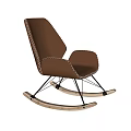 Brown Leather Rocking Chair With Stitching Details Metal Frame And Wooden Base