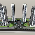 Modern High Rise Residential Complex With Central Green Square And Landscaped Areas