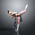 Female Game Anime Character In Traditional Floral Outfit Doing High Kick Dynamic Stance