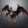Mythical Bird With Black Red Wings Golden Decorations Blue Eyes White Head And Orange Claws