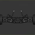 Two Black Toy Car Chassis With Large Wheels And Metal Frame Structure