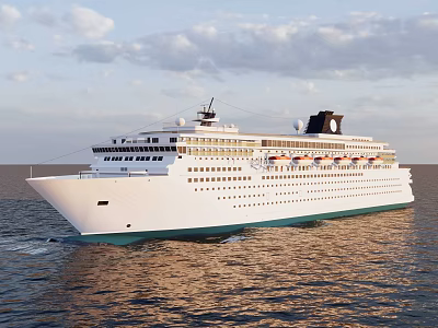 Large White Cruise Ship Sailing On Sea Under Cloudy Sky 3d model