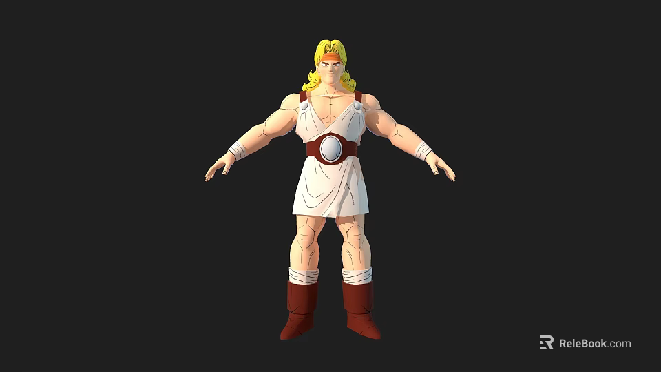 Game Movie Character With Blonde Hair Muscular Build White Sleeveless Top Red Belt Brown Boots 3d model 