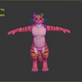 Cute Cartoon Tiger With Orange Stripes White Belly Green Paws And Pink Blue Ears