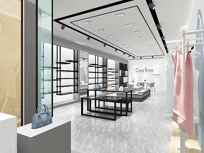 Modern Clothing Store Interior With Display Racks Bags Shelves And Apparel Design 3d model