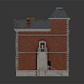 Traditional Red Brick Building With Gray Roof White Trim Windows Porch Staircase And Chimney