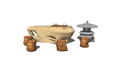 New Chinese Style Root Carving Tea Sea Landscape Seat Outdoor Seat Bench Seat Stone Bench Coffee Table 3d model