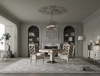 French Mahjong Room Study Mahjong Table Entrance Cabinet Sofa Chandelier 3d model