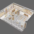 Modern Bright Clothing Store Interior With Hanging Clothes Wooden Shelves And Display Racks