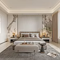 Elegant Modern Bedroom Design With King Size Bed Wall Art Plush Rug And Nightstands